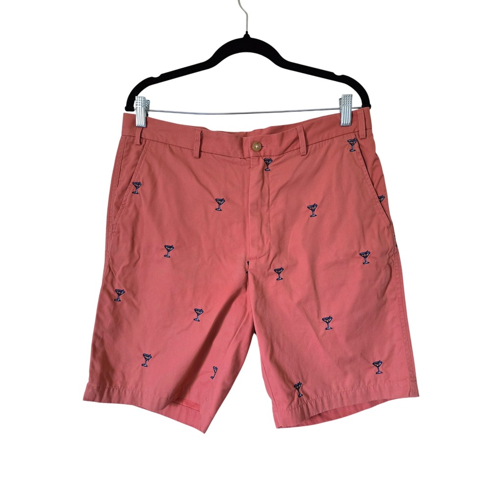 J.McLaughlin Mens 34 Pink Martini Glass Embroidered Shorts‎ Vacation Preppy